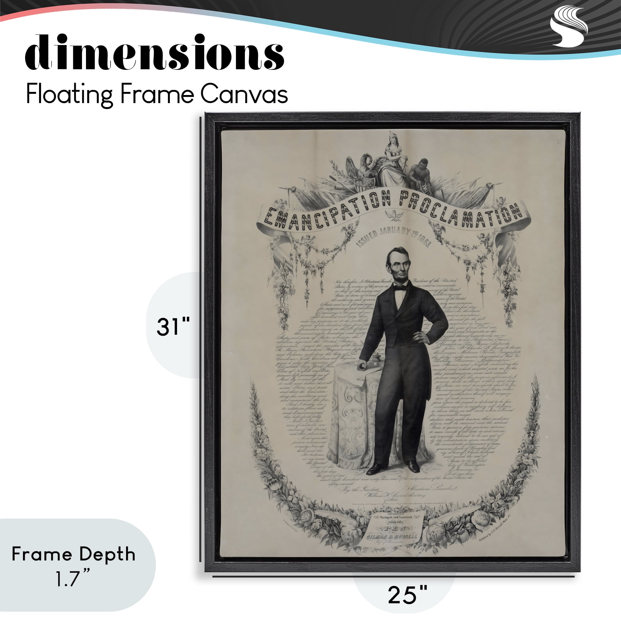 Stupell Industries Lincoln with Emancipation Proclamation Black Framed Floater Canvas Wall Art, design by Arlington Prints