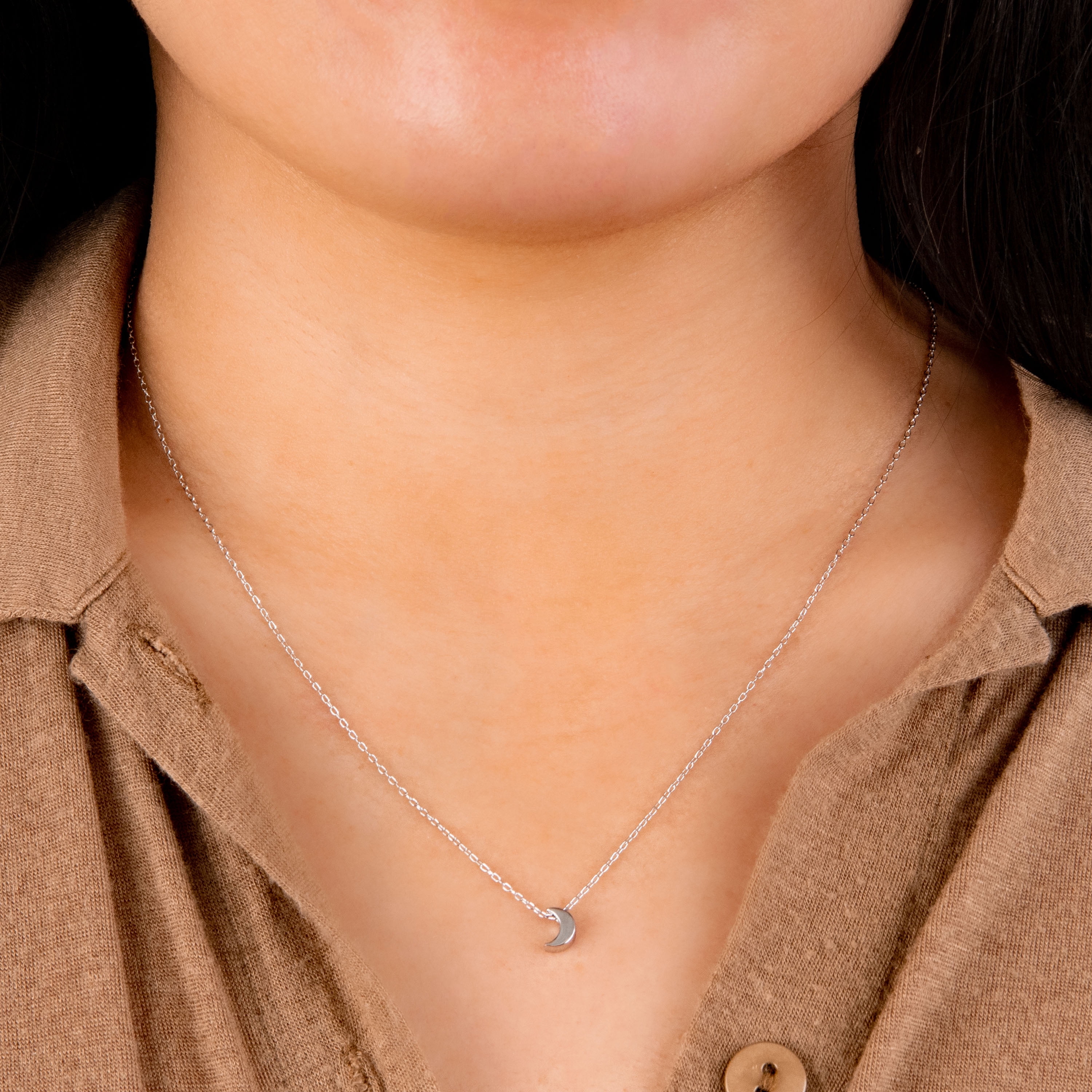 Marisol & Poppy Sterling Silver Mini Half Moon Pendant Necklace For Women & Teens, 16" + 2" Extender
