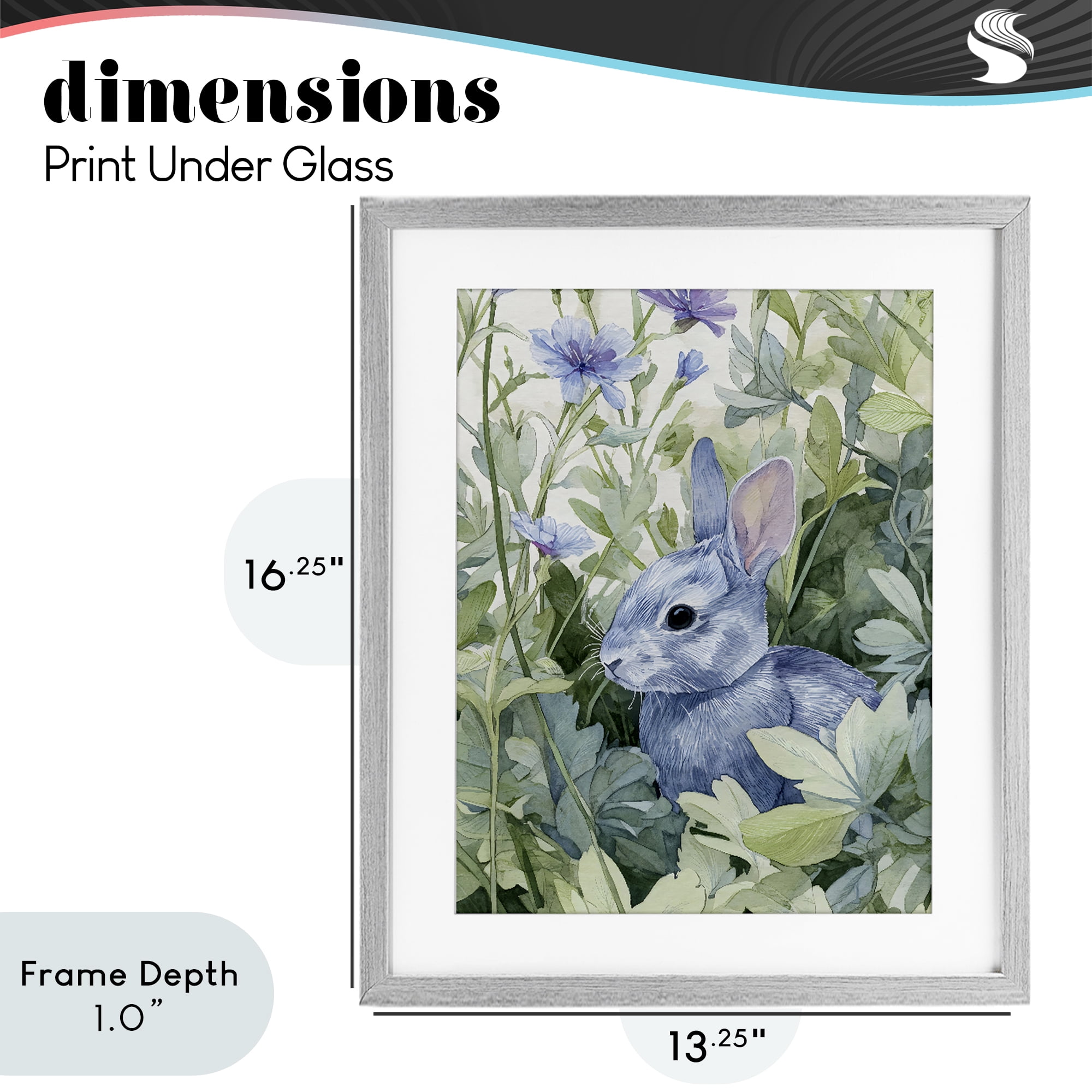 Stupell Industries Blue Bunny Among Leaves Gray Framed Print Under Glass, design by Franklyn Gregory