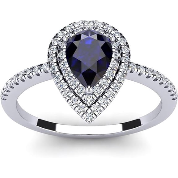 3Ct Pear Cut Blue Sapphire Diamond Halo Engagement Ring 14K Gold Plated