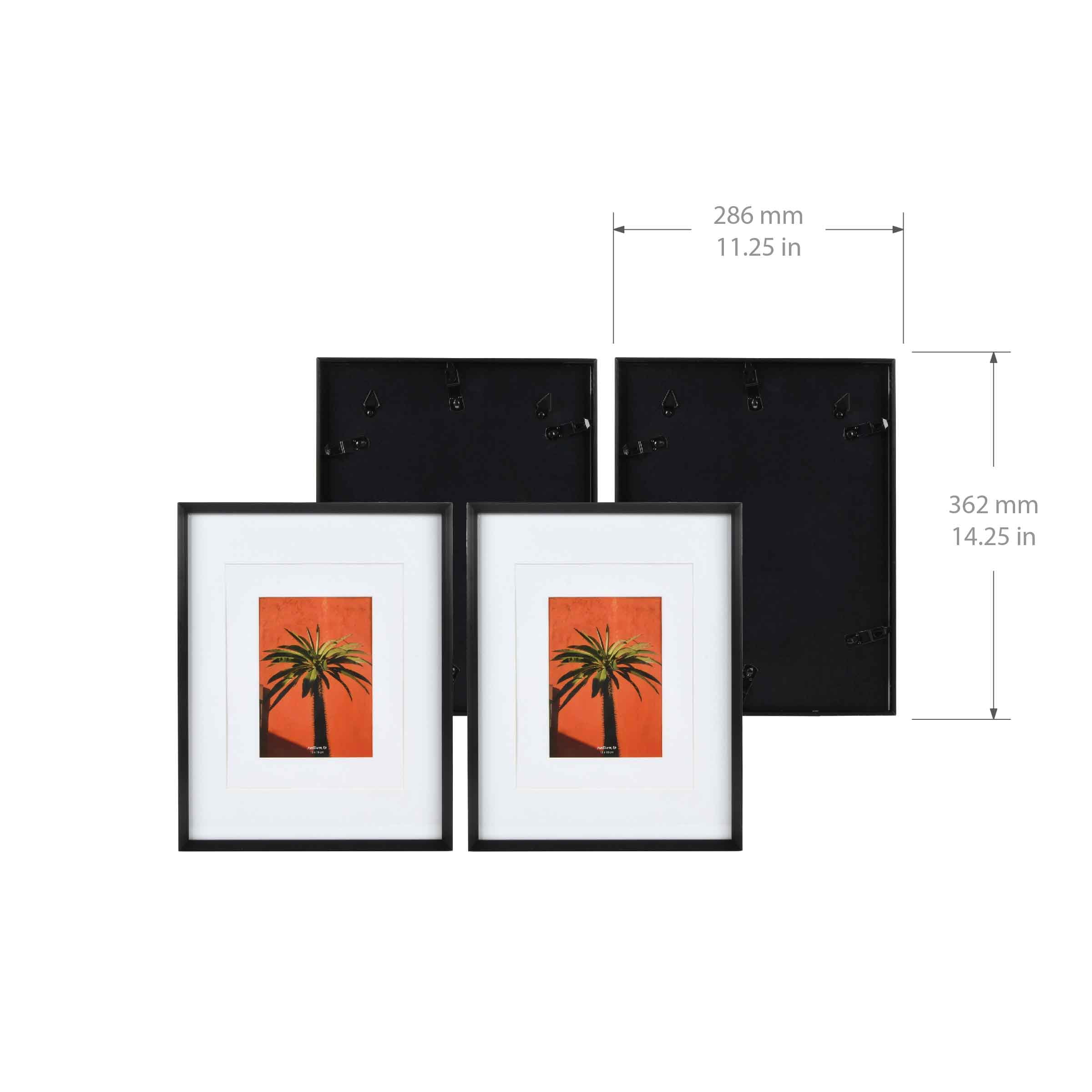Prinz 11"x14" Double Matted Black Metal Tabletop Picture Frame,  Fits 8"x10" or 5"x7" Photos, 2 Pack