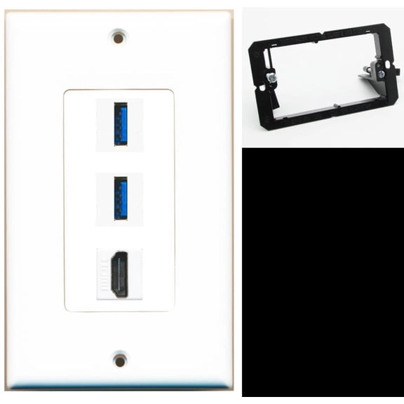 Ultra Spec Cables 2 Port USB 3.0 A-A HDMI Wall Plate w/Mounting Bracket