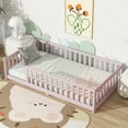 thumbnail image 2 of Twin Size Floor Bed with Fence without Door, Rubber Wood Floor Bed with Safety Guardrails,Grey, 2 of 20