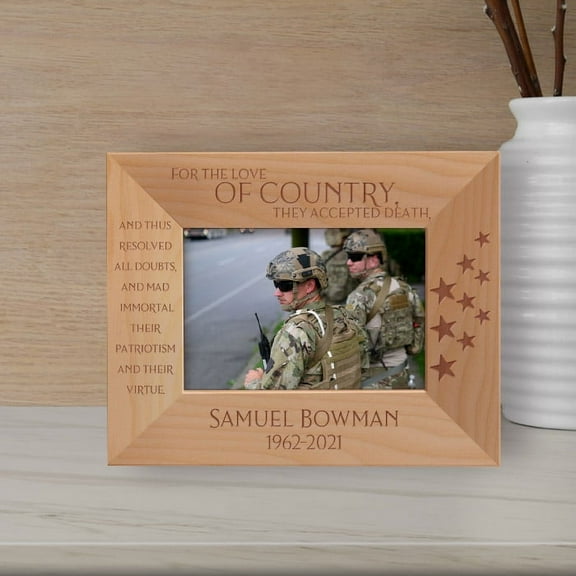 For The Love Of Country, They Accepted Death Personalized Wooden Frame-5" x 3 1/2" Brown Horizontal