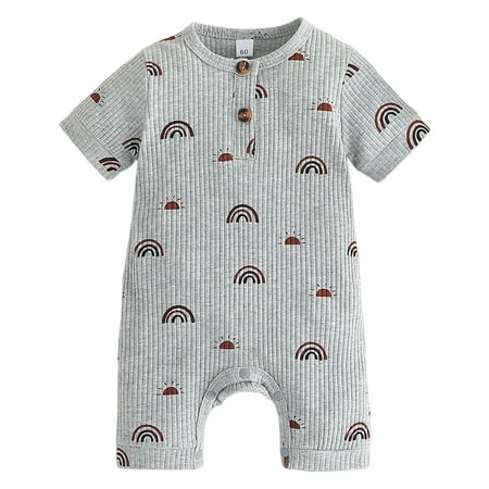 

Girls Boys Short Sleeve Rainbow Prints Romper Bodysuits Jumpsuit 12-18 Months