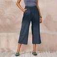 thumbnail image 5 of Futezty Women Casual Loose Elastic Waist Cotton Trouser Cropped Wide Leg Pants, 5 of 5