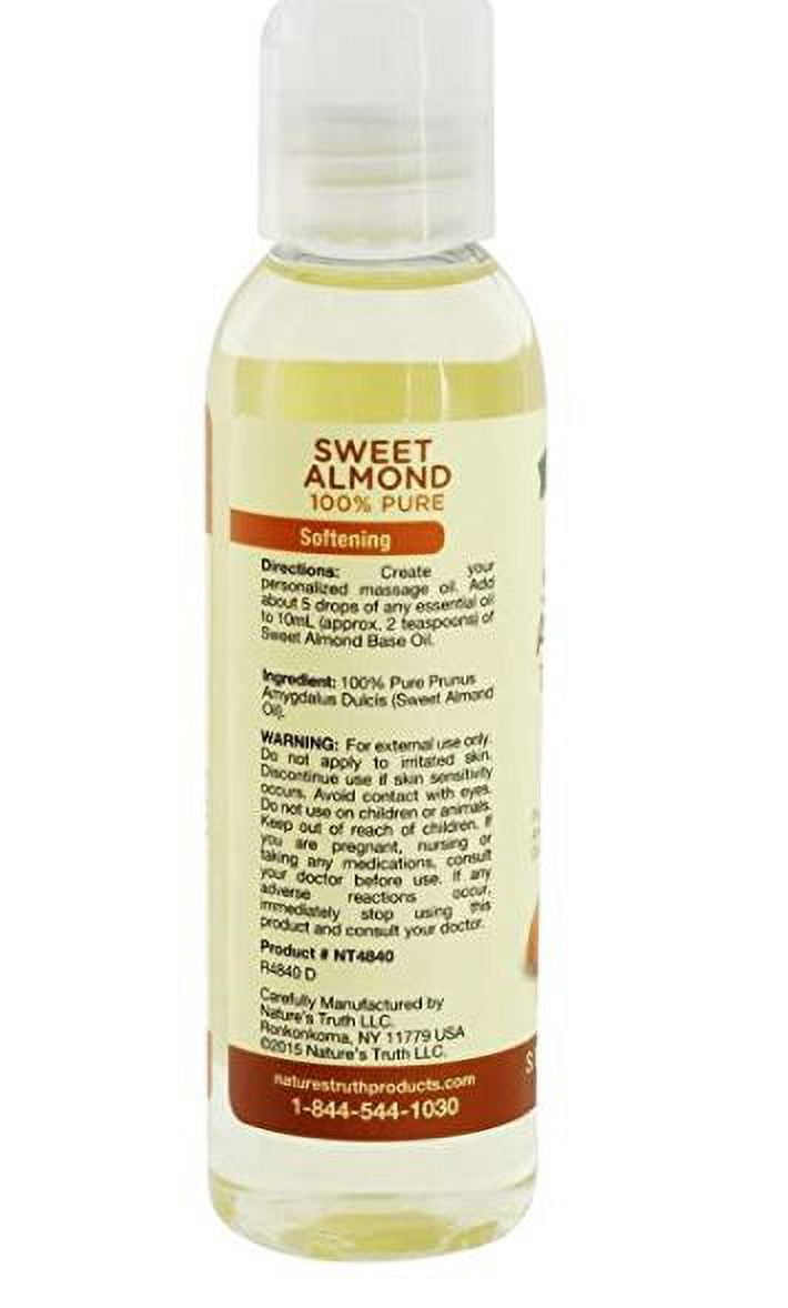 Nature's Truth 100% Pure Unscented Skin Care Base Oil, Sweet Almond 4 oz (Pack of 4)