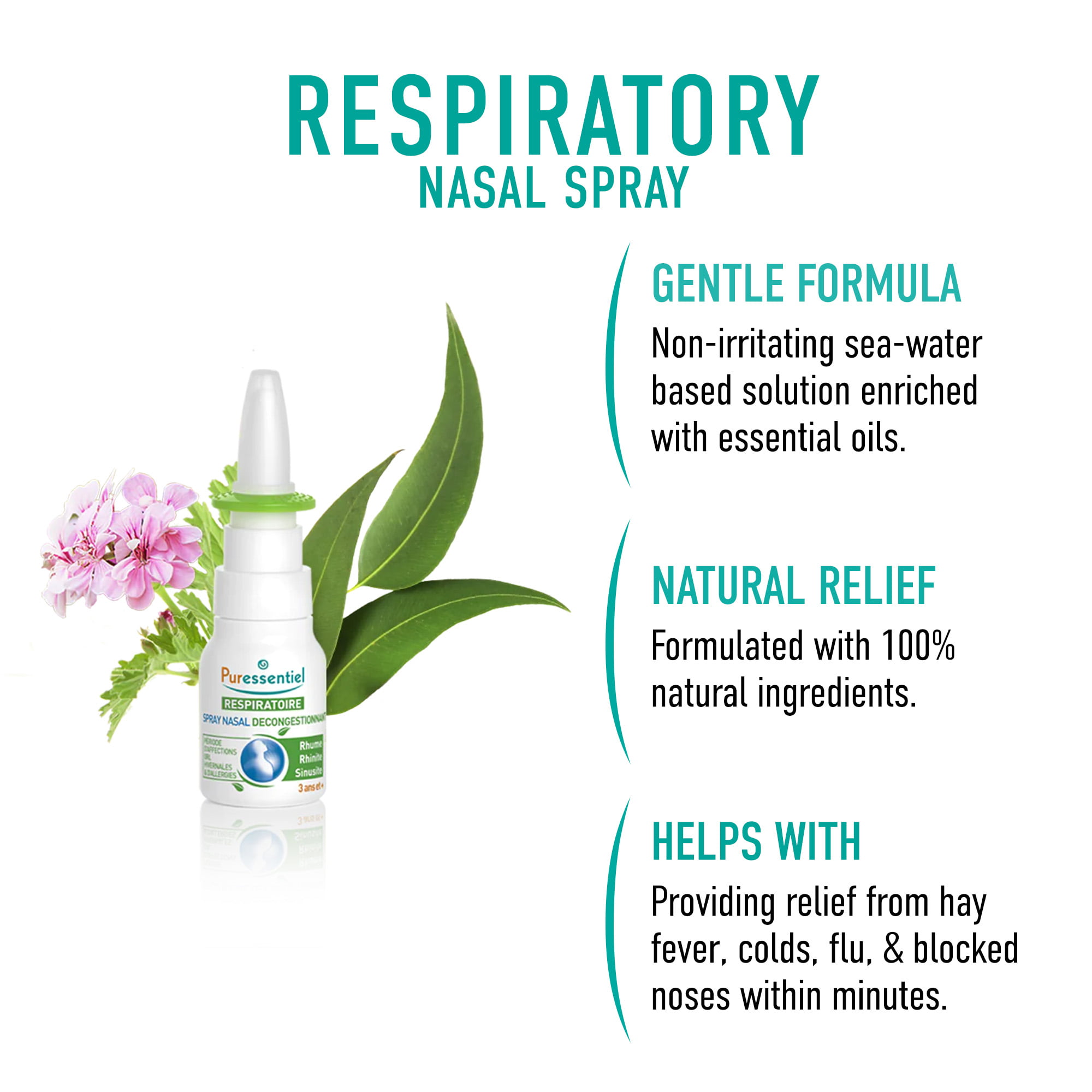 Puressentiel Respiratory Decongestant Nasal Spray, Allergy Relief, 0.51 oz