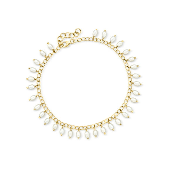 Ross-Simons 3.5-4mm Cultured Pearl Drop Anklet in 18kt Gold Over Sterling, Women's, Adult