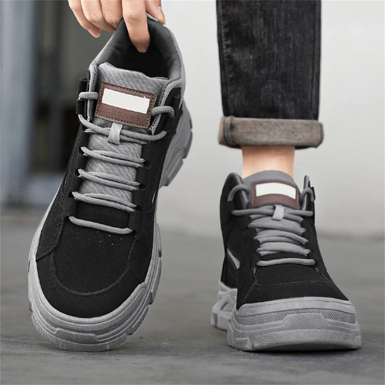 TIREOW Men's Slip On Walking Sneakers Comfortable Hiking High Top Boots Lightweight Shoes Causal Chukka Boots Outdoor Walking Shoes Fashion Men's Boots Work Boots (10.5, Black)