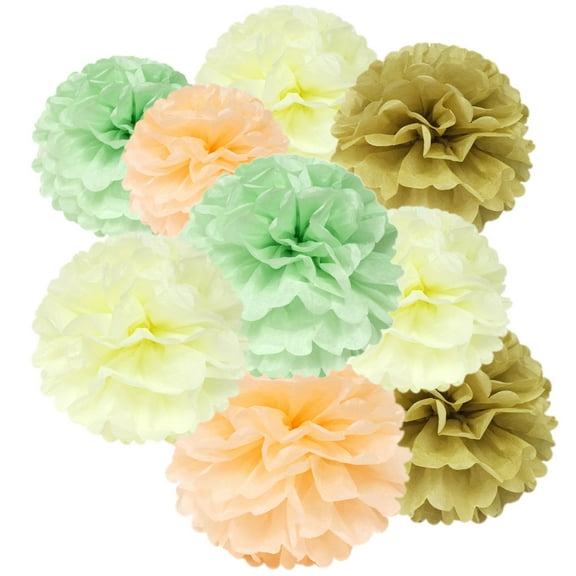 Wrapables® Set of 12 Tissue Pom Pom Party Decorations for Weddings, Birthday Parties Baby Showers and Nursery Decor, Ivory/Peach/Mint/Tan