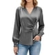 thumbnail image 2 of Ounisa Womens Business Casual Blouses Dressy Work Tops Fall Fashion 2025 V Neck Pleated Long Sleeve Shirts, 2 of 7