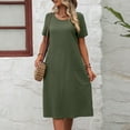 thumbnail image 5 of SMihono Robe d'Été Grande Taille pour Femmes 2023 à Manches Courtes, Couleur Unie, Coupe Ample, Robe T-shirt à Col Rond, 5 of 5