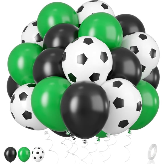 Football Balloons, 12 Inch Dark Green Black White Sand with Brown Printed Sports Latex Balloon for Kids Boys Game Football Sport Themed Birthday Party Decor Baby Shower Decorations Supplies