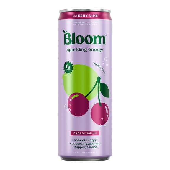 Bloom Nutrition Sparkling Energy Drink, Cherry Lime, 12 fl oz Single Can