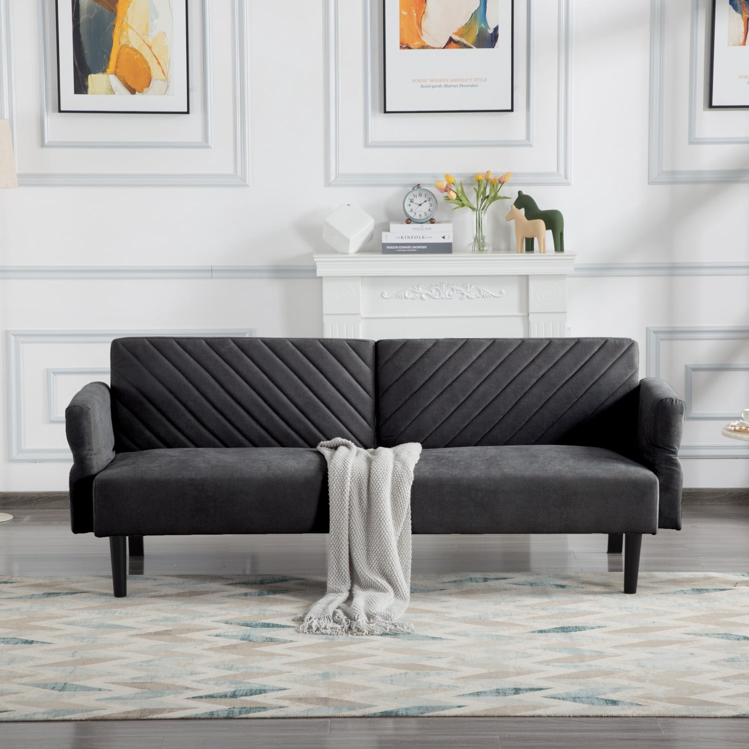 Gewnee Futon Sofa Bed, 76.8" Futon Couch with Adjustable Backrest, Removable Armrest for Extended Length, Mid Century Modern Loveseat for Living Room,Bedroom,Office