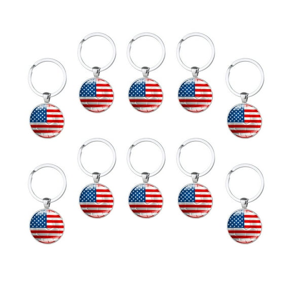COMPUKAS 10Pcs Keychain Pendant American Flag Style Zinc Alloy with Glass Patch for Backpack and Phone Case