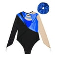 thumbnail image 4 of iixpin Kids Girls Long Sleeve Gymnastic Leotard One Piece Bodysuit with Hair Scrunchie Ballet Dance Outfit Set Dancewear Royal Blue 16, 4 of 5