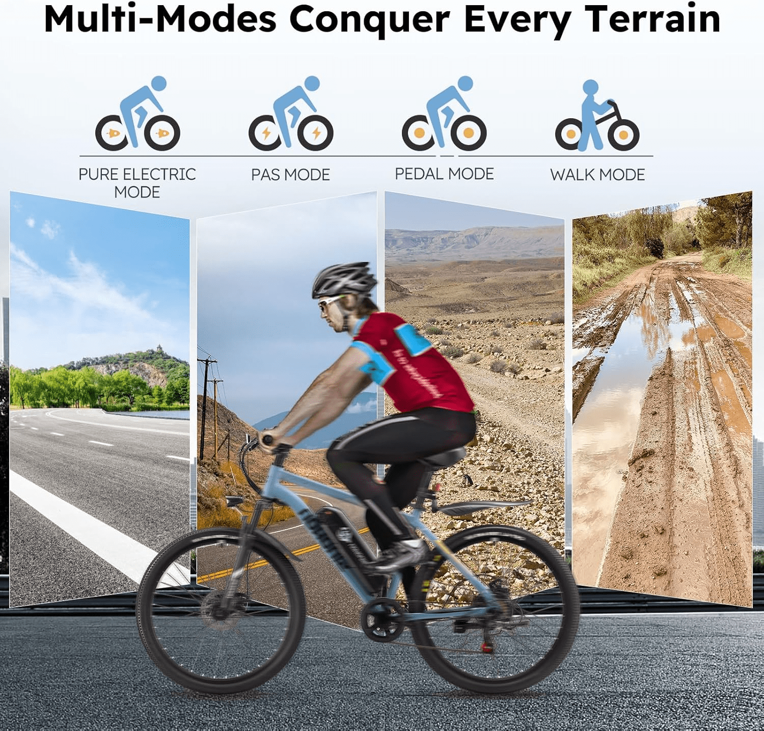 26"Electric Bike for Adults 500W Motor, 37+ Mile Long Range, 20MPH,  City Commuter & Mountain E-Bike with 36V 10.4Ah, 7-Speed Gears, Front Suspension