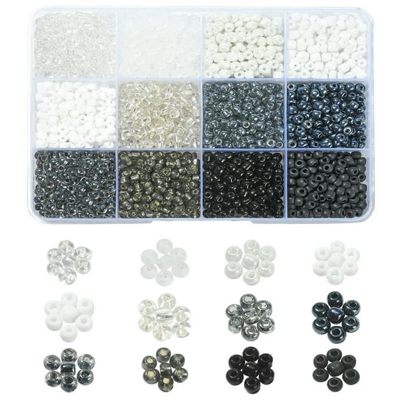 U8MO Black White Theme Glass Seed Beads Round Small Craft Bead for DIY Jewelry Making