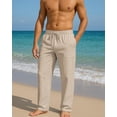 thumbnail image 4 of Pantalón PIDOGYM de algodón y lino, verano, casual, holgado, color caqui, 4 of 5