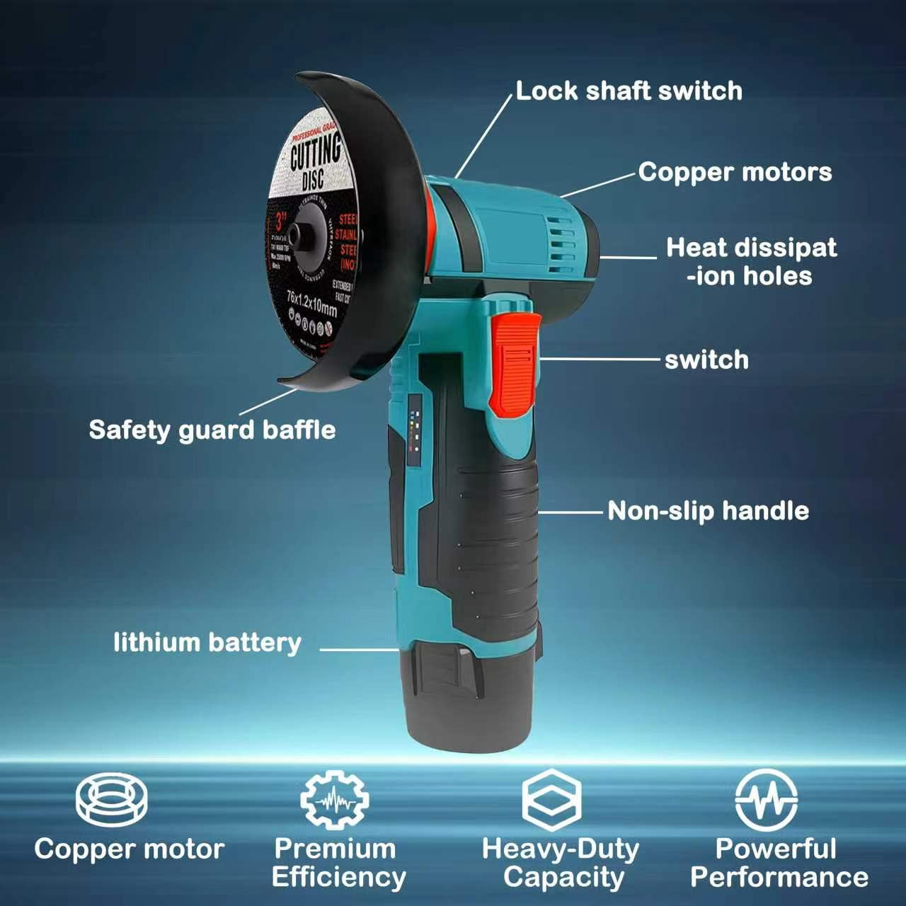 YUIECHER Mini Cordless Angle Grinder, 12V Brushless Handheld Electric Grinder with 4 Grinding Wheels and Charger
