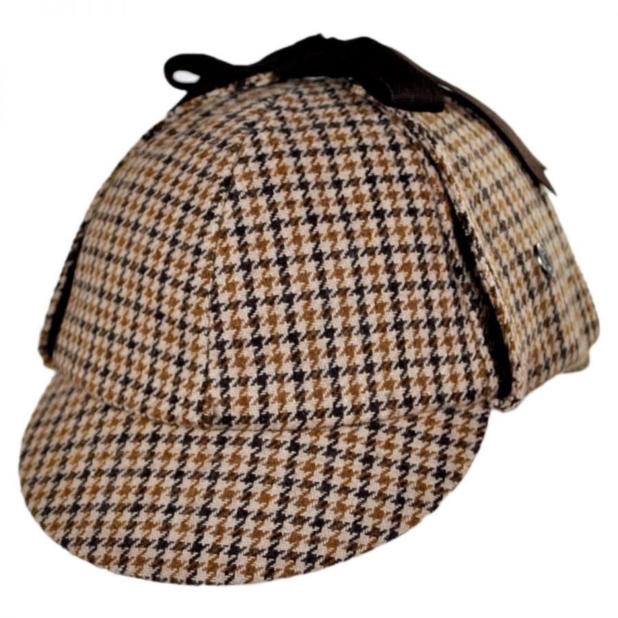 Wool 4-Panel Black Houndstooth Ear Flap Cycling Cap