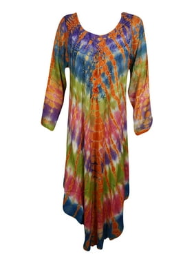 Mogul Womens Hippie Tie Dye Embroidered Caftan Dress Boho Chic Long Colorful Rayon Beach Music Festival Fall Dresses 3XL