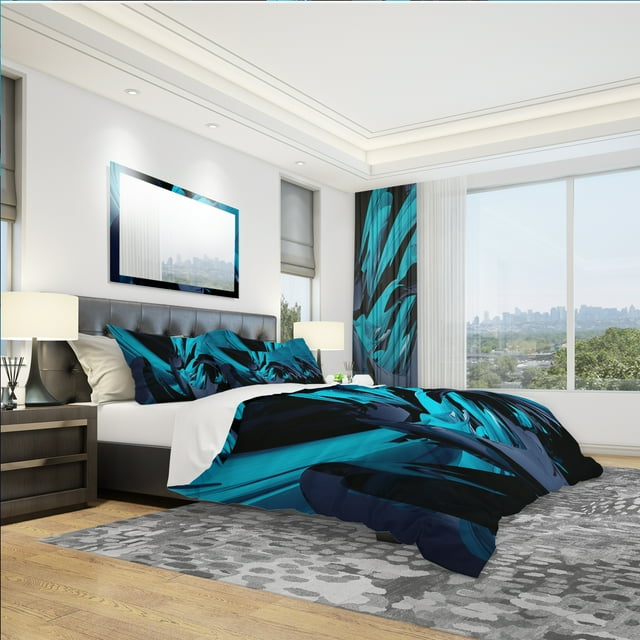 Designart 'Cyan and Grey Mixer' Modern & Contemporary Bedding Set - Duvet Cover & Shams