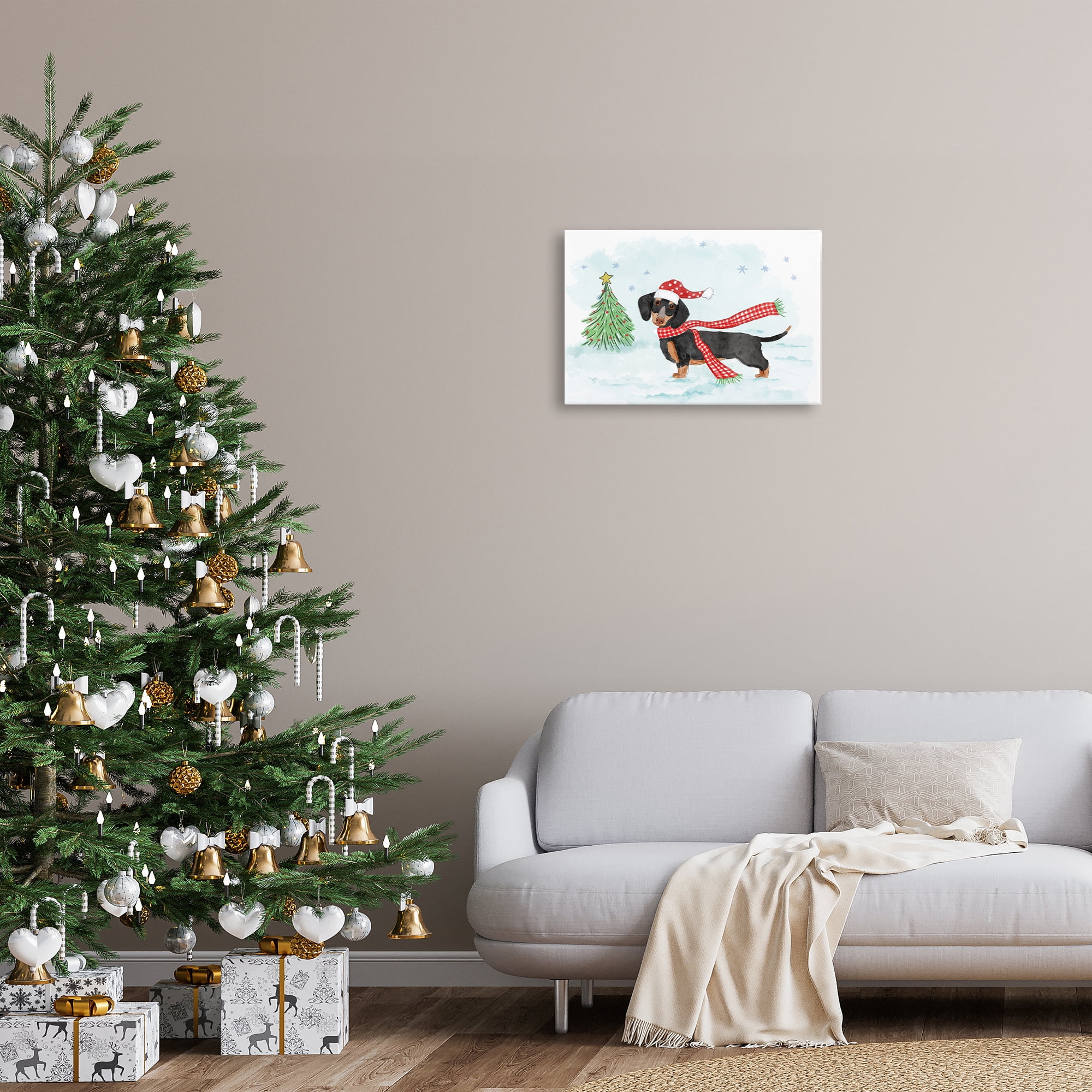 Stupell Industries Dachshund with Scarf Holiday Painting Gallery Wrapped Canvas Art Prints Wall Art, 24 x 16