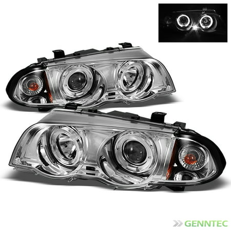 For 1999-2001 BMW E46 3-Series 4 Door Twin Halo Pro Headlights Head Lights  Pair Left+Right (Best Halo Lights For Bmw)