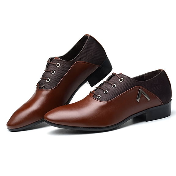 Gpaecead Men Lace Up Formal Dress Shoes Shiny Pointed Toe Patent Leather British Style Business Casual Office Flats, Brown