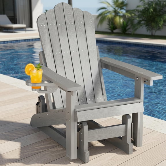 AwayHome HDPE Outdoor Glider Chair with 3-Position Adjustable Backrest Patio Glider Rocker All-Weather Porch Glider,Gray