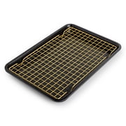 Thyme & Table Non-Stick Rectangle Baking Sheet with Gold Cooling Rack, 12 x 9 in, Black