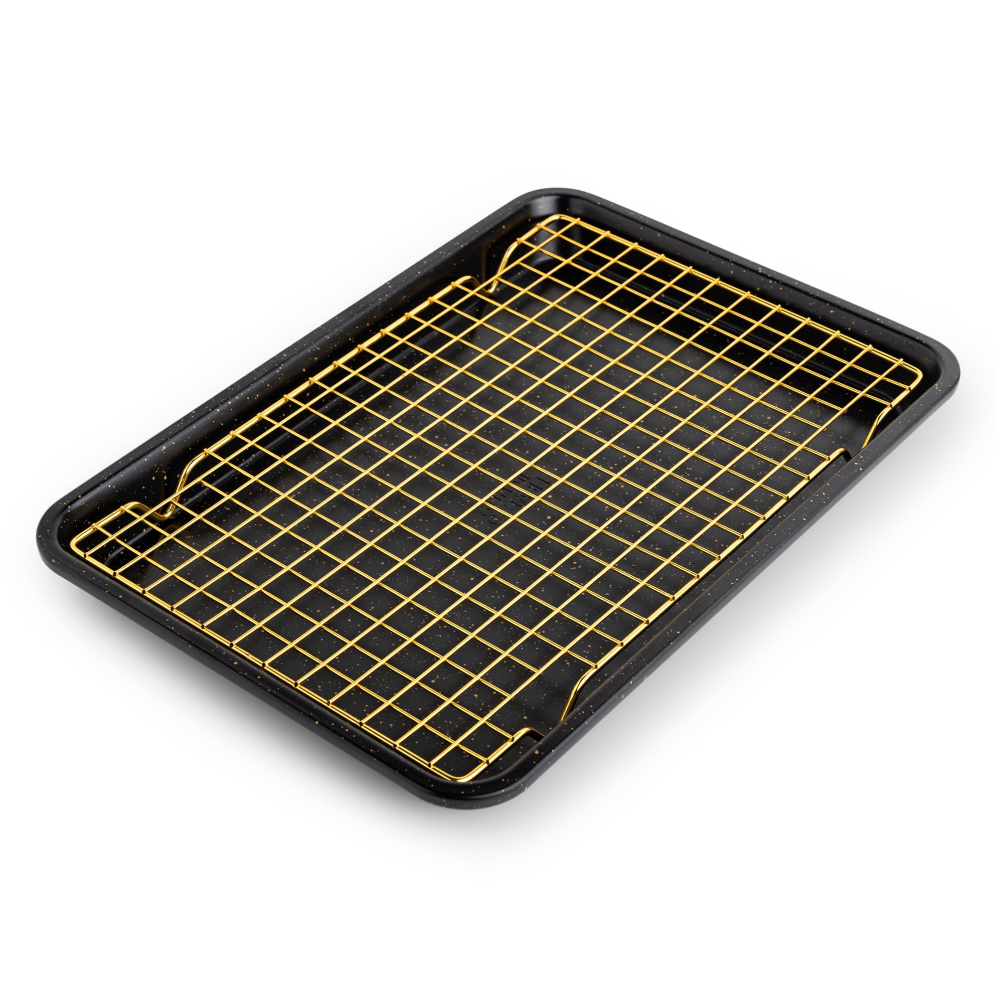 Thyme & Table Non-Stick Rectangle Baking Sheet with Gold Cooling Rack, 12 x 9 in, Black