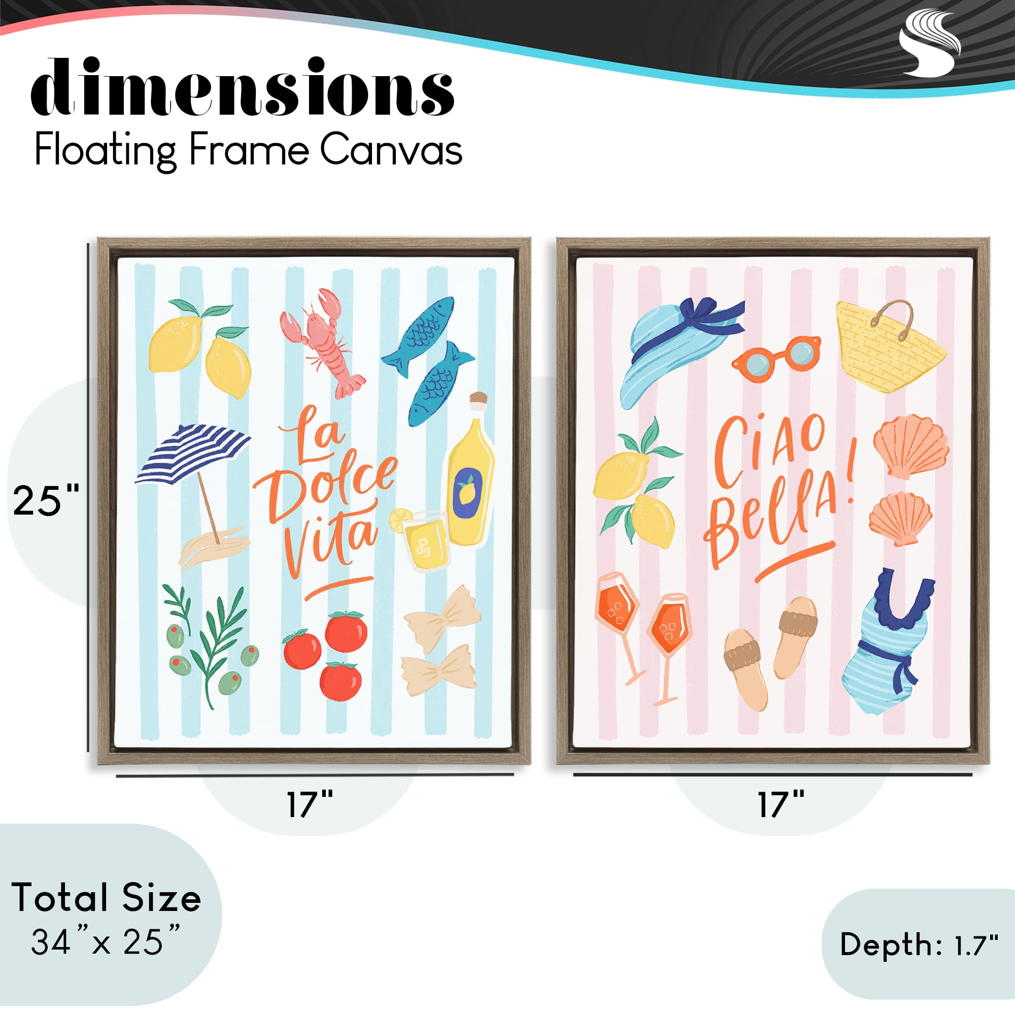 Stupell Industries Summer Italian Vacation 2 Piece Brown Framed Floater Canvas Set, design by Sandra Picco