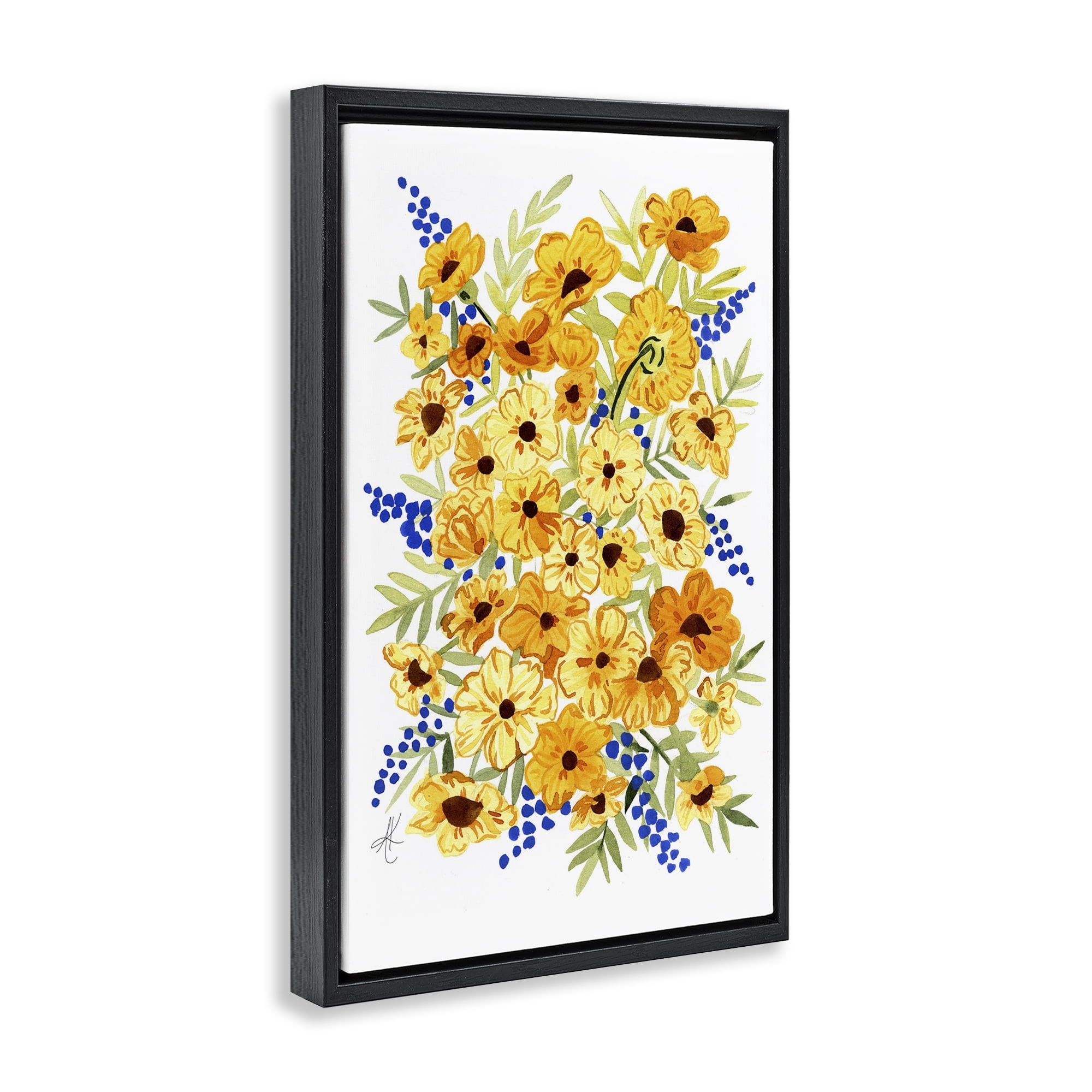 Stupell Industries Golden Cosmos Flowers Botanical & Floral Painting Black Floater Framed Art Print Wall Art, 21 x 31