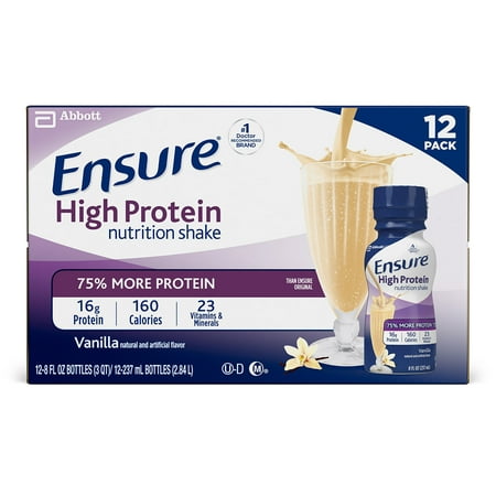 Ensure High Protein Nutritional Shake with 16g of High-Quality Protein, Ready-to-Drink Meal Replacement Shakes, Low Fat, Vanilla, 8 fl oz, 12