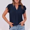 thumbnail image 2 of Womens Dressy Casual Tops Ruffle Petal Short Sleeve V Neck Shirts Elegant Summer Business Work Tunic Blouses, 2 of 7