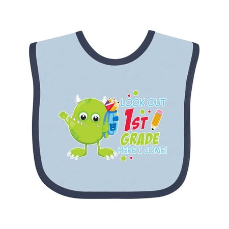 

Inktastic Look out 1st Grade Here I Come with Cute Green Monster Gift Baby Boy or Baby Girl Bib