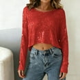 thumbnail image 2 of BLVB Women's Sequin Crop Tops Long Sleeves Shirts Sparkle Party Top Shiny Blouses Concert Outfits Glitter Clubwear, 2 of 7