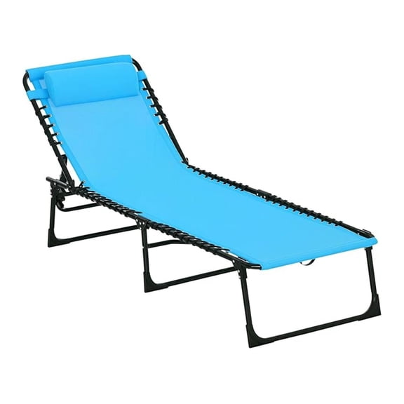 Qtypgm Folding Chaise Lounge Chair, Patio Sun Tanning Chair, Outdoor Chaise Lounger with 4-Position Reclining Back, Breathable Mesh Seat for Beach, Poolside, Yard, Blue