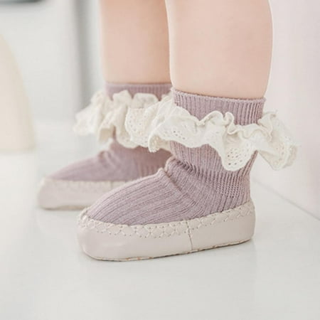 

Floral Lace Baby Toddler Socks Shoes Soft Cozy Pull-On Baby Floor Foot Socks Boots(1-2y) Purple L