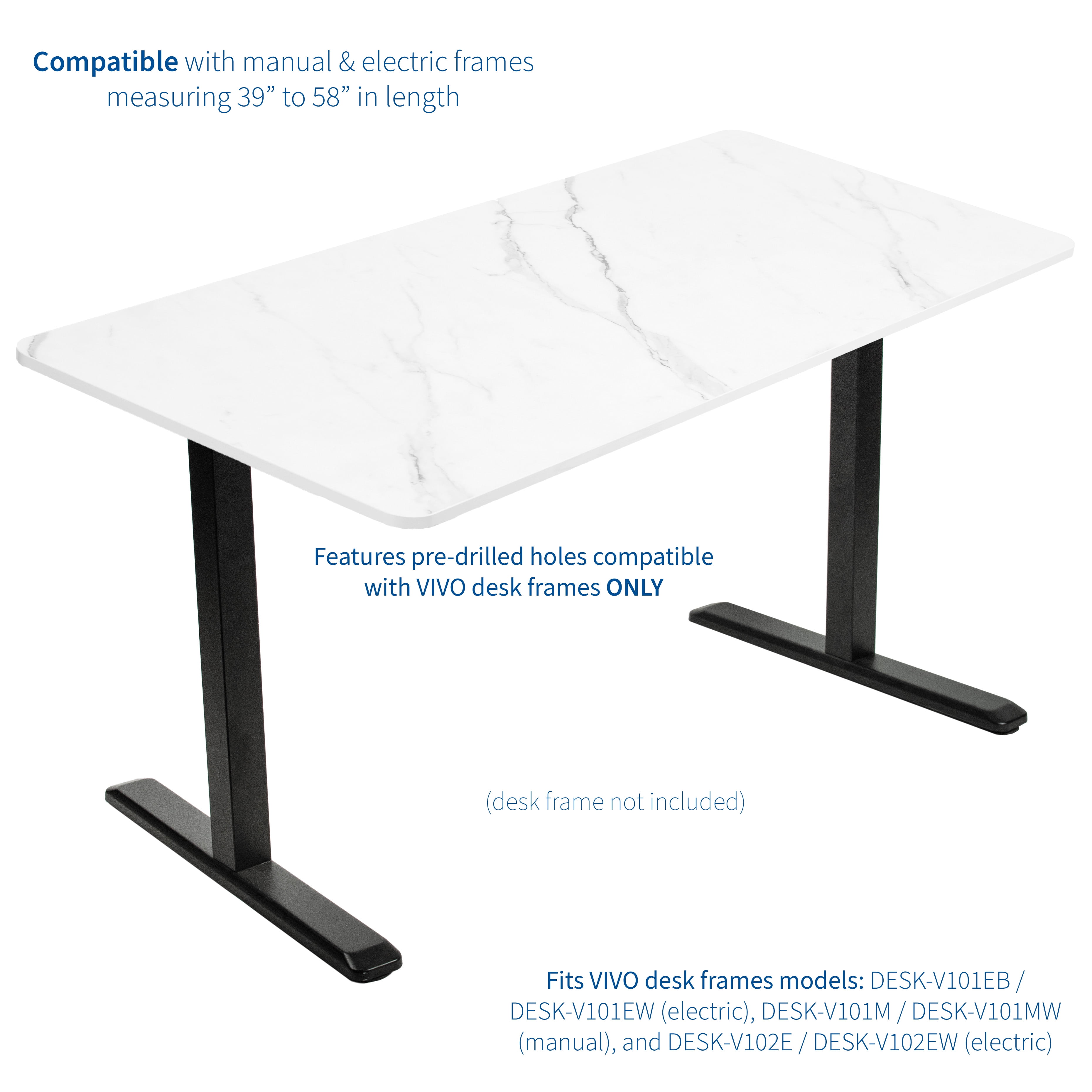 VIVO White Marble 60 x 24 inch Dry Erase Table Top for Sit to Stand Desk Frames