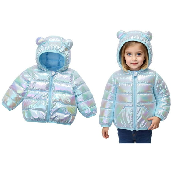 Toddler Boys Winter Coats Kids Puffer Jacket Full-Zip Long Sleeve Windproof Jacket Outwear Cute Hooded Jackets with Pockets 12-18 Months Girl Clothes Fall