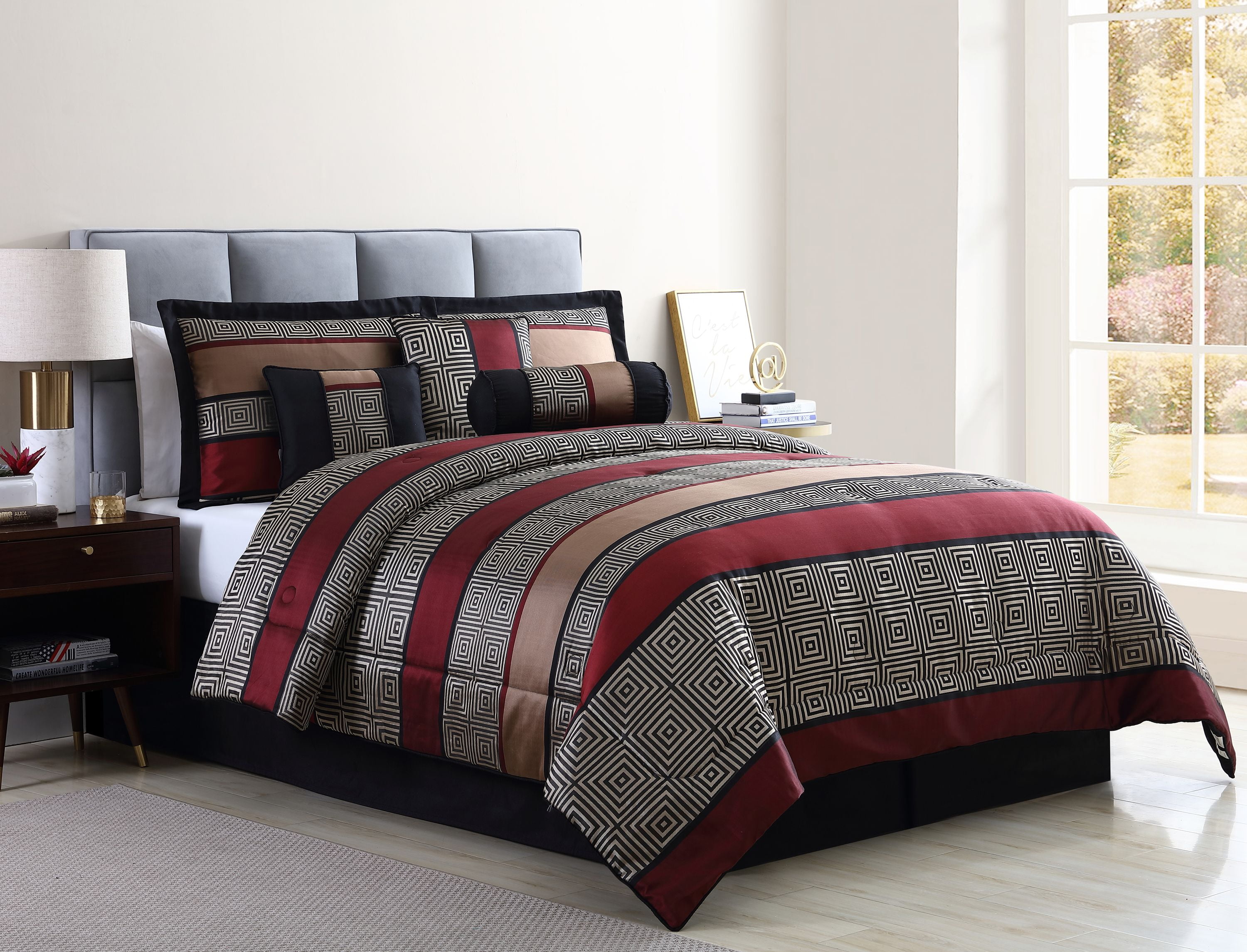 Mainstays Preston Woven Jacquard 7-Piece Comforter Set with BONUS Pillows and Sh 