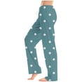 thumbnail image 2 of Ashirexll Women's Pants, Casual Pants for Women, Fashion Polka Dots Printed Long Pants Summer Mid Waist Drawstring Casual Pants with Pockets, 2 of 5