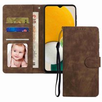 Dteck Compatible with Samsung Galaxy A32 5G Wallet Case, with Hand Strap Kickstand Card Slots Magnetic Buckle Protective Flip Full for Galaxy A32 5G PU Leather Case, Brown
