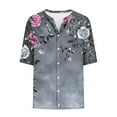 thumbnail image 5 of Xuyuer Linen-Look Printed V-Neck 3/4 Sleeve Shirt - Women's Roll-Tab Sleeve Blouse for Coastal Weekend Getaways, Art Gallery Openings, and Effortlessly Tailored Bohemian Chic Top, 5 of 5