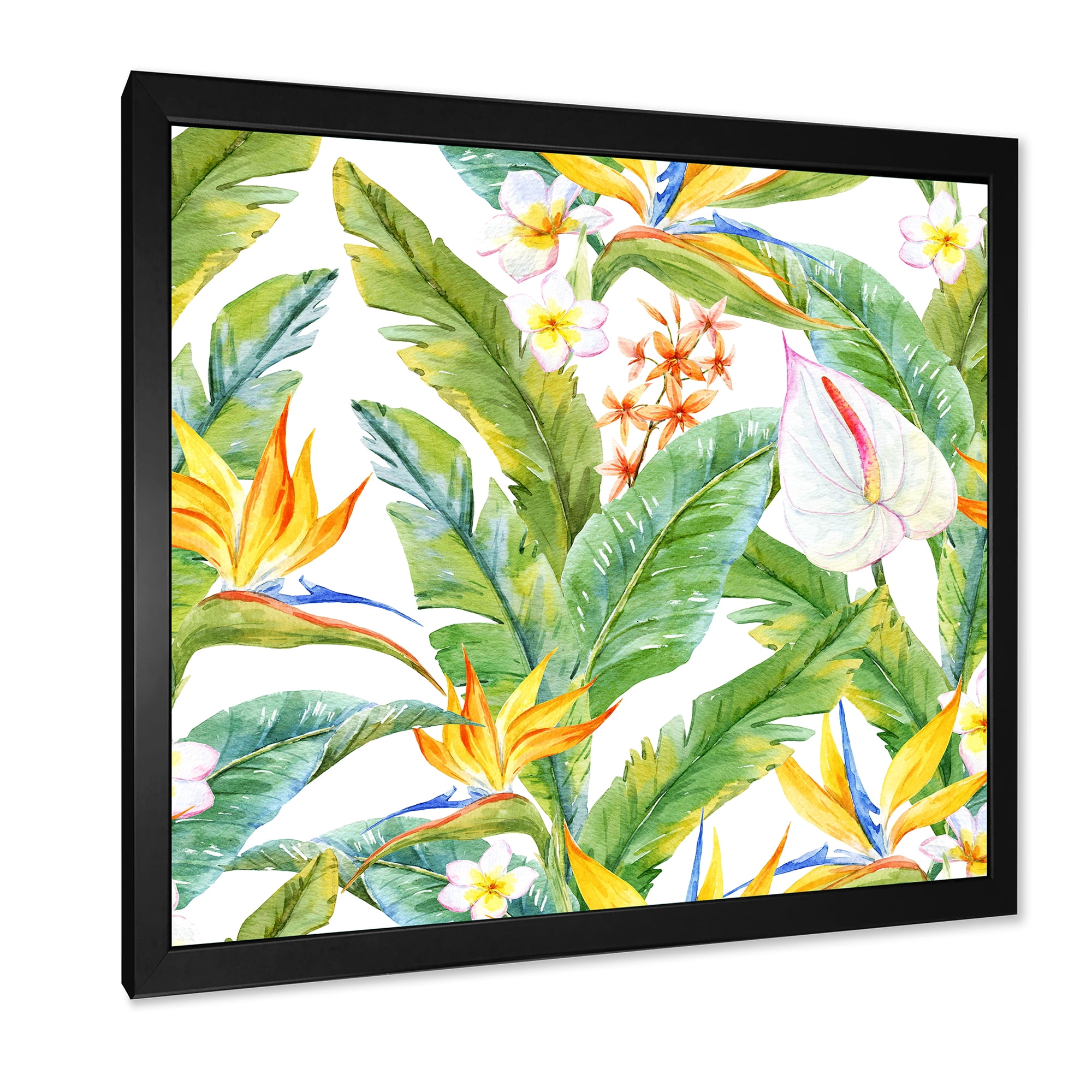 Designart 'Yellow Flowers and Tropical Foliage II' Modern Framed Art Print